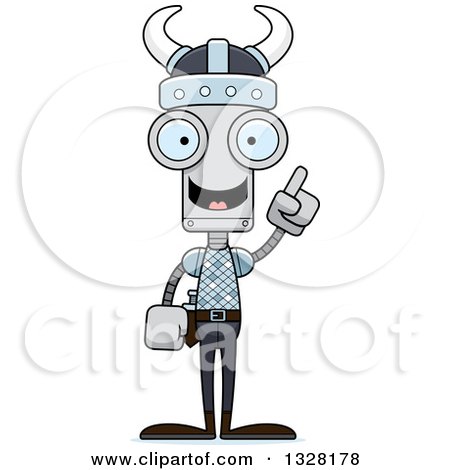 Clipart of a Cartoon Skinny Viking Robot with an Idea - Royalty Free Vector Illustration by Cory Thoman