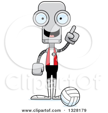 Clipart of a Cartoon Skinny Robot Volleyball Player with an Idea - Royalty Free Vector Illustration by Cory Thoman