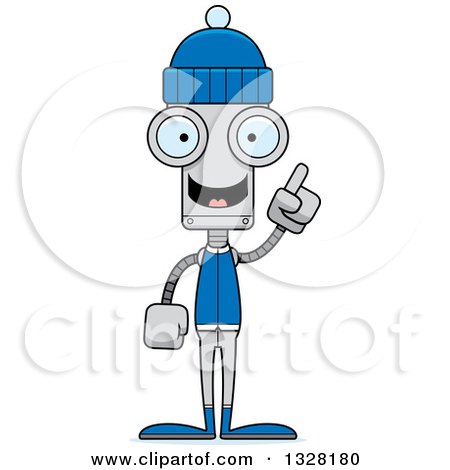 Clipart of a Cartoon Skinny Winter Robot with an Idea - Royalty Free Vector Illustration by Cory Thoman