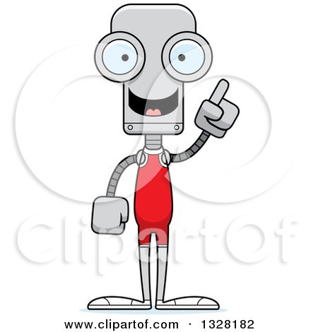 Clipart of a Cartoon Skinny Robot Wrestler with an Idea - Royalty Free Vector Illustration by Cory Thoman