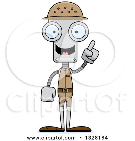 Clipart of a Cartoon Skinny Robot Zookeeper with an Idea - Royalty Free Vector Illustration by Cory Thoman