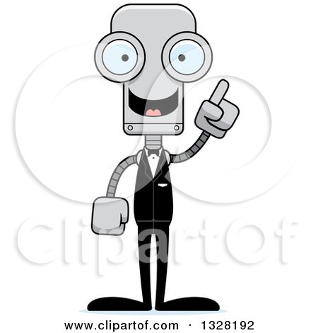 Clipart of a Cartoon Skinny Groom Robot with an Idea - Royalty Free Vector Illustration by Cory Thoman