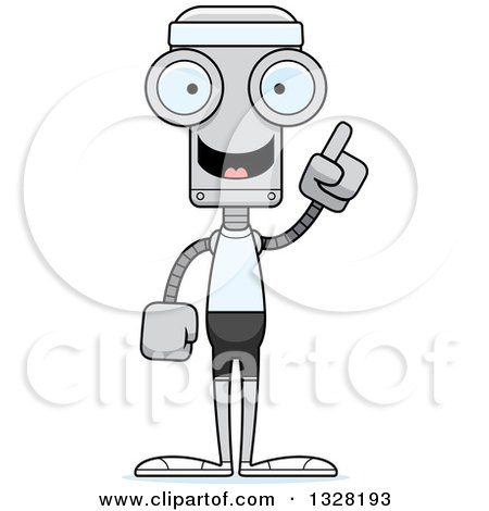 Clipart of a Cartoon Skinny Fitness Robot with an Idea - Royalty Free Vector Illustration by Cory Thoman