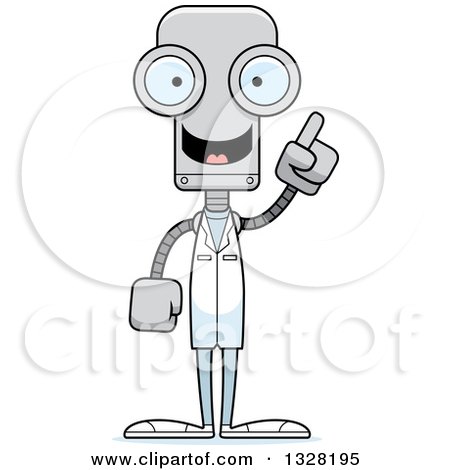 Clipart of a Cartoon Skinny Robot Doctor with an Idea - Royalty Free Vector Illustration by Cory Thoman