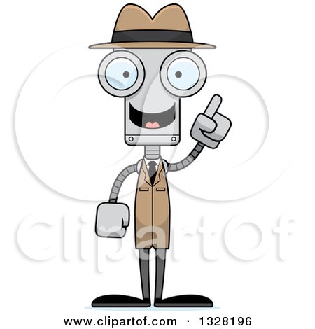 Clipart of a Cartoon Skinny Robot Detective with an Idea - Royalty Free Vector Illustration by Cory Thoman