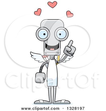 Clipart of a Cartoon Skinny Robot with an Idea - Royalty Free Vector Illustration by Cory Thoman