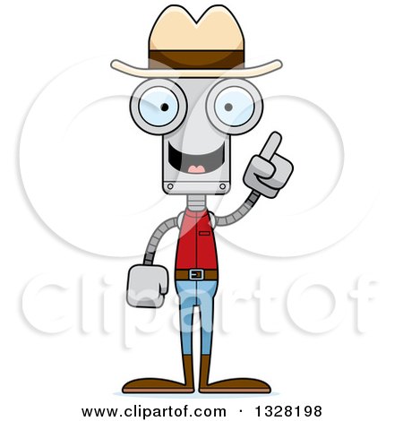 Clipart of a Cartoon Skinny Cowboy Robot with an Idea - Royalty Free Vector Illustration by Cory Thoman