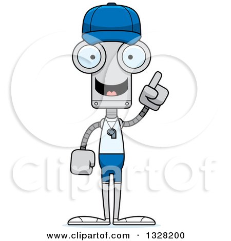 Clipart of a Cartoon Skinny Robot Sports Coach with an Idea - Royalty Free Vector Illustration by Cory Thoman