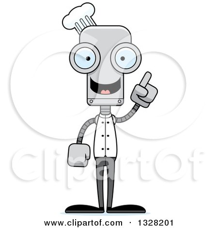 Clipart of a Cartoon Skinny Robot Chef with an Idea - Royalty Free Vector Illustration by Cory Thoman
