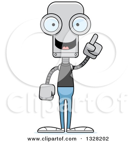 Clipart of a Cartoon Skinny Casual Robot with an Idea - Royalty Free Vector Illustration by Cory Thoman