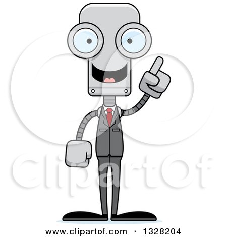Clipart of a Cartoon Skinny Business Robot with an Idea - Royalty Free Vector Illustration by Cory Thoman