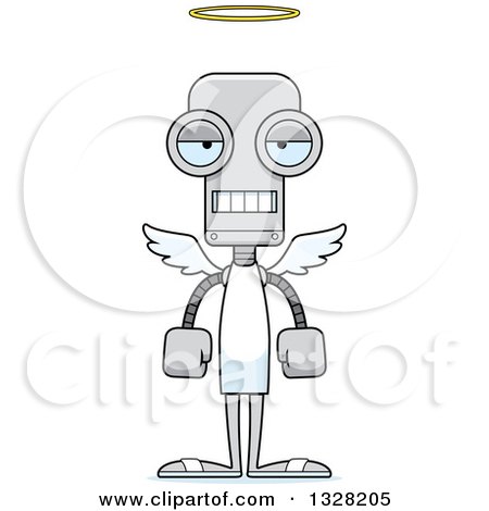 Clipart of a Cartoon Skinny Mad Robot Angel - Royalty Free Vector Illustration by Cory Thoman