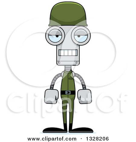 Clipart of a Cartoon Skinny Mad Robot Soldier - Royalty Free Vector Illustration by Cory Thoman
