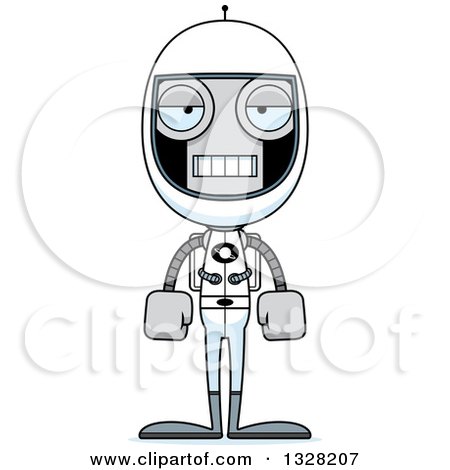 Clipart of a Cartoon Skinny Mad Robot Astronaut - Royalty Free Vector Illustration by Cory Thoman