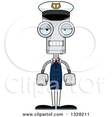 Clipart of a Cartoon Skinny Mad Robot Boat Captain - Royalty Free Vector Illustration by Cory Thoman