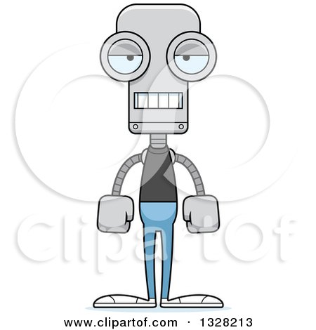 Clipart of a Cartoon Skinny Mad Casual Robot - Royalty Free Vector Illustration by Cory Thoman