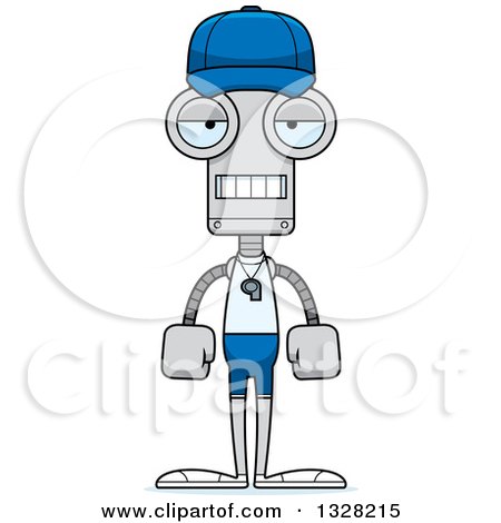 Clipart of a Cartoon Skinny Mad Robot Sports Coach - Royalty Free Vector Illustration by Cory Thoman