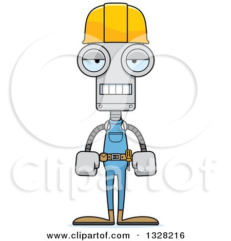 Clipart of a Cartoon Skinny Mad Robot Construction Worker - Royalty Free Vector Illustration by Cory Thoman