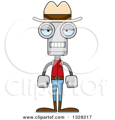 Clipart of a Cartoon Skinny Mad Robot Cowboy - Royalty Free Vector Illustration by Cory Thoman
