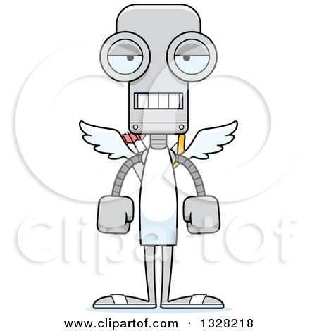 Clipart of a Cartoon Skinny Mad Cupid Robot - Royalty Free Vector Illustration by Cory Thoman