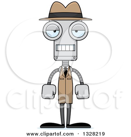 Clipart of a Cartoon Skinny Mad Detective Robot - Royalty Free Vector Illustration by Cory Thoman