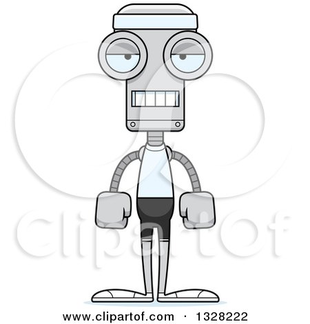 Clipart of a Cartoon Skinny Mad Fitness Robot - Royalty Free Vector Illustration by Cory Thoman