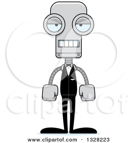 Clipart of a Cartoon Skinny Mad Groom Robot - Royalty Free Vector Illustration by Cory Thoman
