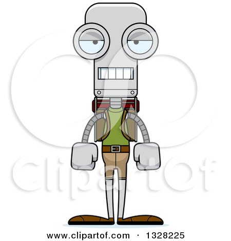 Clipart of a Cartoon Skinny Mad Hiker Robot - Royalty Free Vector Illustration by Cory Thoman