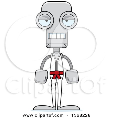 Clipart of a Cartoon Skinny Mad Karate Robot - Royalty Free Vector Illustration by Cory Thoman