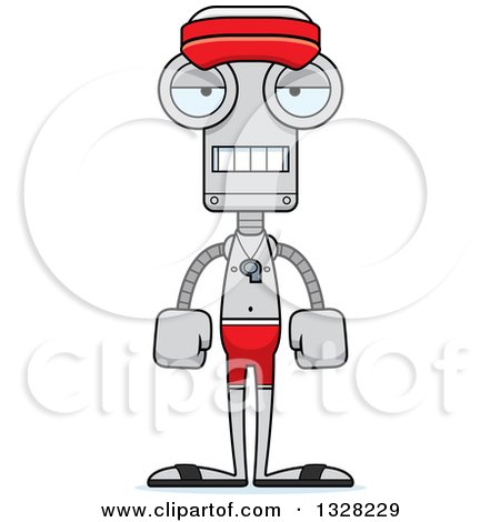 Clipart of a Cartoon Skinny Mad Lifeguard Robot - Royalty Free Vector Illustration by Cory Thoman