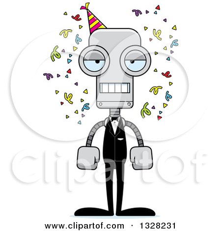Clipart of a Cartoon Skinny Mad Party Robot - Royalty Free Vector Illustration by Cory Thoman