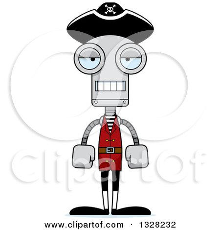 Clipart of a Cartoon Skinny Mad Pirate Robot - Royalty Free Vector Illustration by Cory Thoman