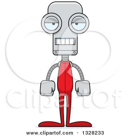 Clipart of a Cartoon Skinny Mad Robot in Pajamas - Royalty Free Vector Illustration by Cory Thoman