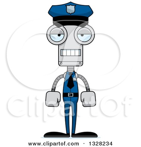 Clipart of a Cartoon Skinny Mad Robot Police Officer - Royalty Free Vector Illustration by Cory Thoman