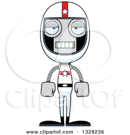 Clipart of a Cartoon Skinny Mad Race Car Driver Robot - Royalty Free Vector Illustration by Cory Thoman