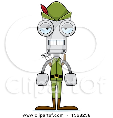 Clipart of a Cartoon Skinny Mad Robin Hood Robot - Royalty Free Vector Illustration by Cory Thoman