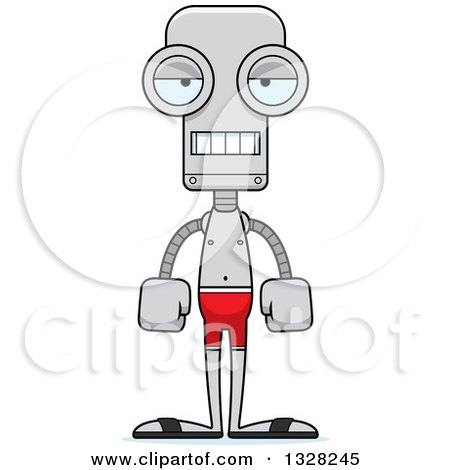 Clipart of a Cartoon Skinny Bored Robot Swimmer - Royalty Free Vector Illustration by Cory Thoman