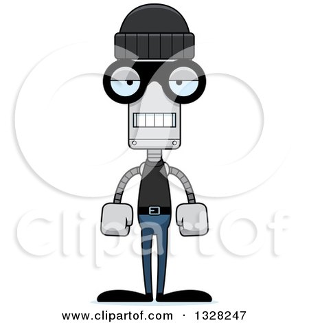 Clipart of a Cartoon Skinny Bored Robot Robber - Royalty Free Vector Illustration by Cory Thoman