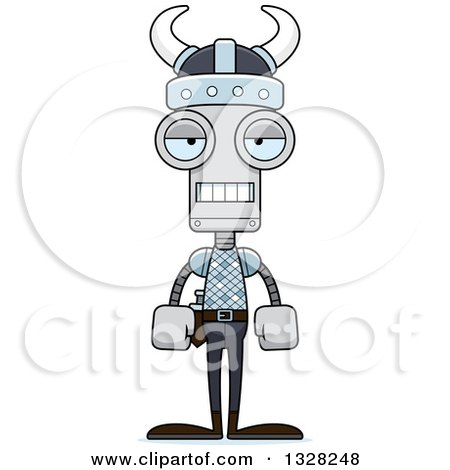 Clipart of a Cartoon Skinny Bored Viking Robot - Royalty Free Vector Illustration by Cory Thoman