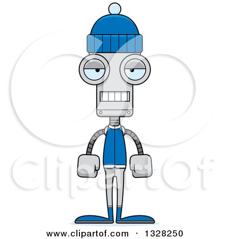 Clipart of a Cartoon Skinny Bored Robot in Winter Clothes - Royalty Free Vector Illustration by Cory Thoman