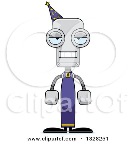 Clipart of a Cartoon Skinny Bored Wizard Robot - Royalty Free Vector Illustration by Cory Thoman