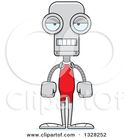 Clipart of a Cartoon Skinny Bored Robot Wrestler - Royalty Free Vector Illustration by Cory Thoman