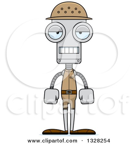 Clipart of a Cartoon Skinny Mad Robot Zookeeper - Royalty Free Vector Illustration by Cory Thoman