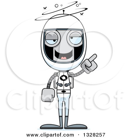 Clipart of a Cartoon Skinny Dizzy Robot Astronaut with an Idea - Royalty Free Vector Illustration by Cory Thoman