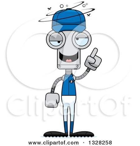 Clipart of a Cartoon Skinny Drunk or Dizzy Robot Baseball Player - Royalty Free Vector Illustration by Cory Thoman