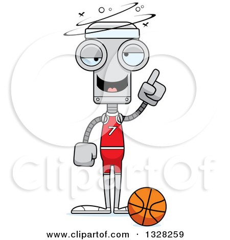 Clipart of a Cartoon Skinny Drunk or Dizzy Robot Basketball Player - Royalty Free Vector Illustration by Cory Thoman