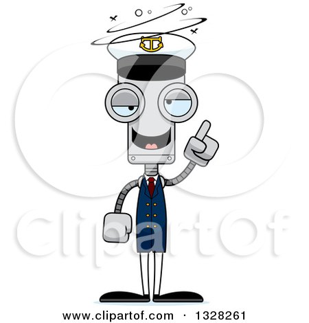 Clipart of a Cartoon Skinny Drunk or Dizzy Robot Boat Captain - Royalty Free Vector Illustration by Cory Thoman