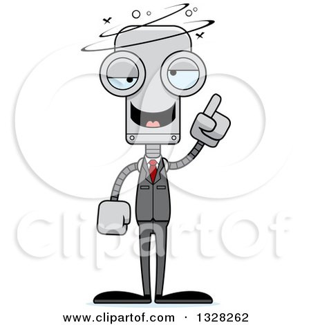 Clipart of a Cartoon Skinny Drunk or Dizzy Business Robot - Royalty Free Vector Illustration by Cory Thoman