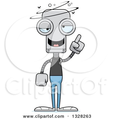 Clipart of a Cartoon Skinny Drunk or Dizzy Casual Robot - Royalty Free Vector Illustration by Cory Thoman