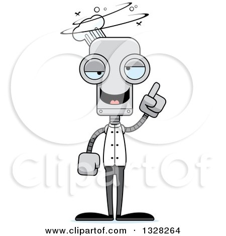 Clipart of a Cartoon Skinny Drunk or Dizzy Robot Chef - Royalty Free Vector Illustration by Cory Thoman